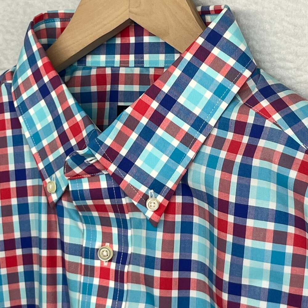 JOS A BANK Shirt Mens L Travelers Collection Plaid Poplin Cotton Blue NEW - Picture 7 of 13